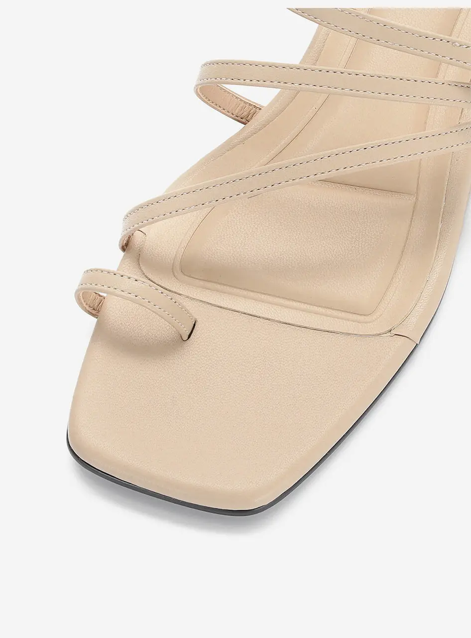 Unbalanced Strap Slippers - Nude