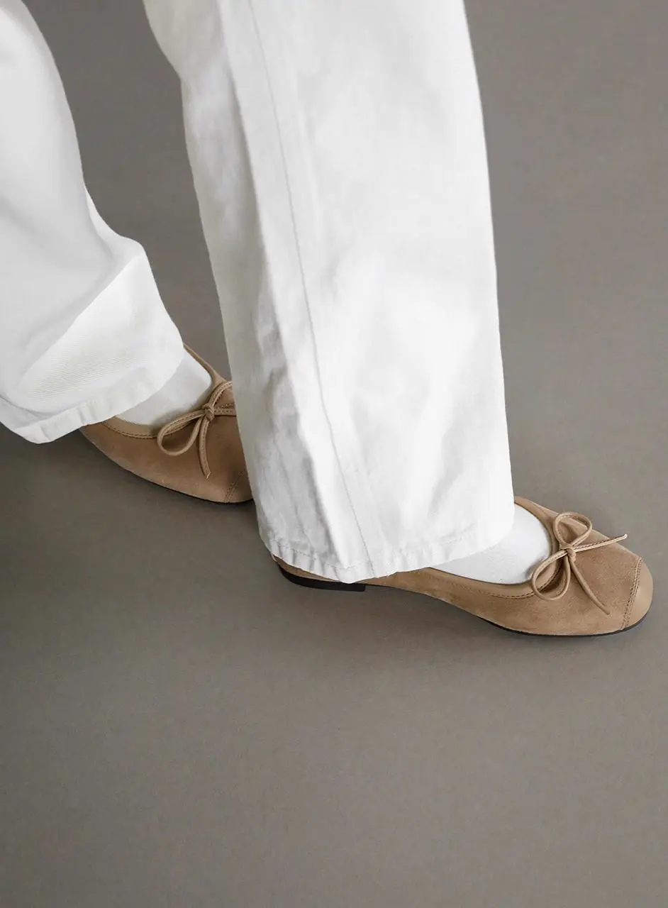 Kate Suede Ribbon 1cm Flat Shoes