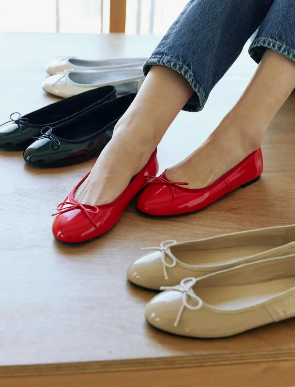 Glossy Rounded Ribbon 5 Colors Ballerina Flat Shoes (SM047)