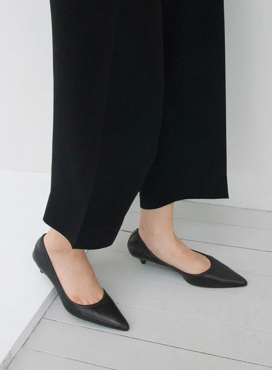 Leather Kitten Heel Pumps [Sage] (kw2812)