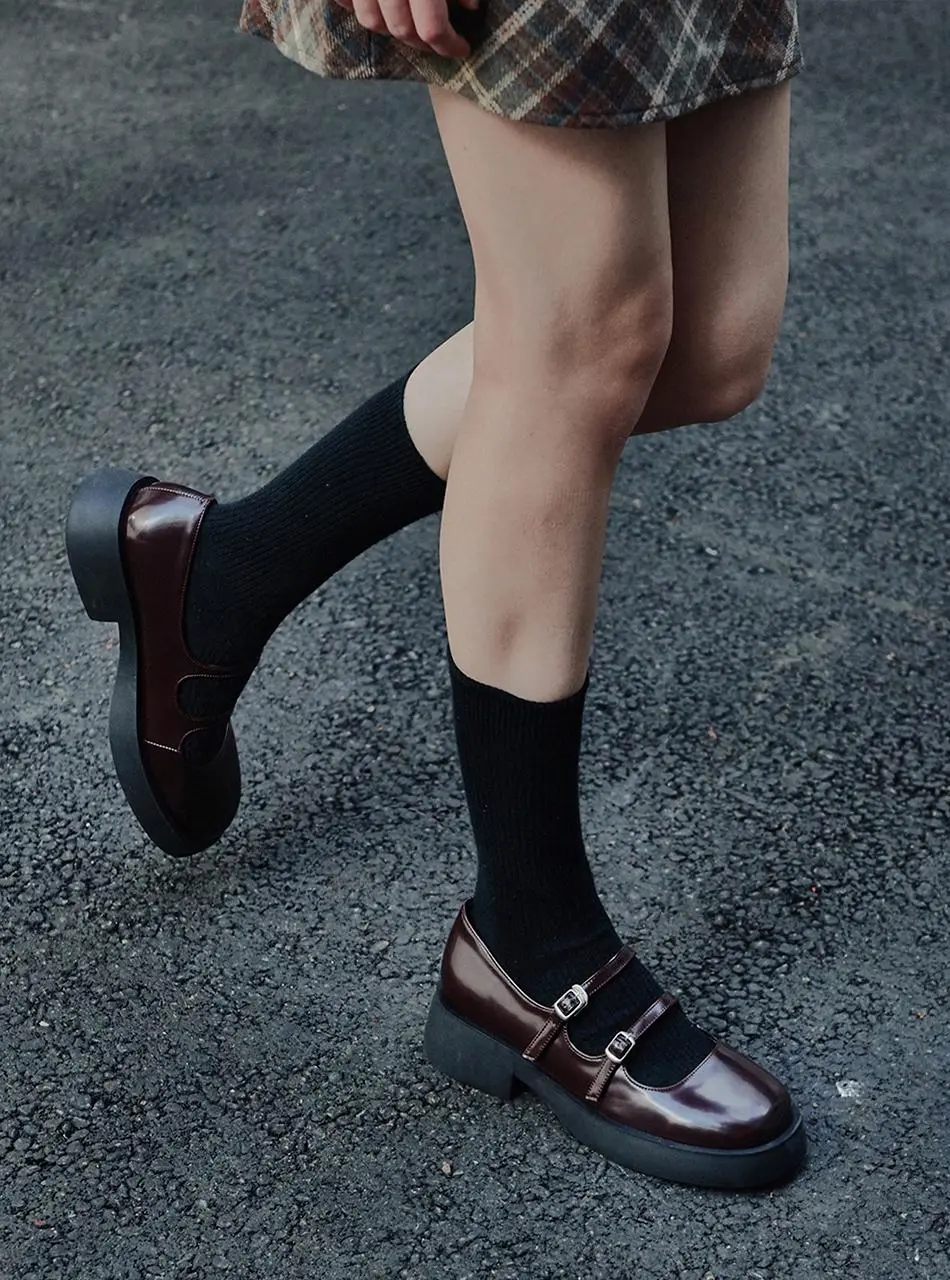 Two-Band Molded Sole Casual Mary Jane Shoes (4cm)