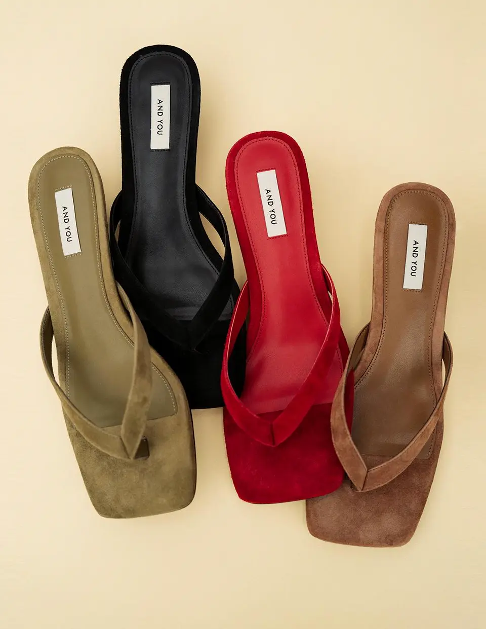 Suede Kitten Heel Flip Flops (Red/Camel/Green/Black)_2GSUAS01