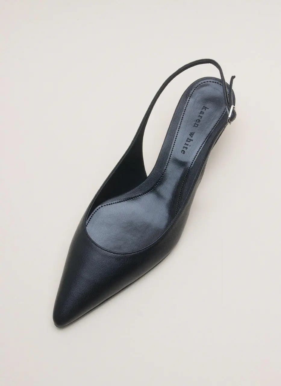 Leather Slingback 4cm Shoes [Beige] (kw2813)