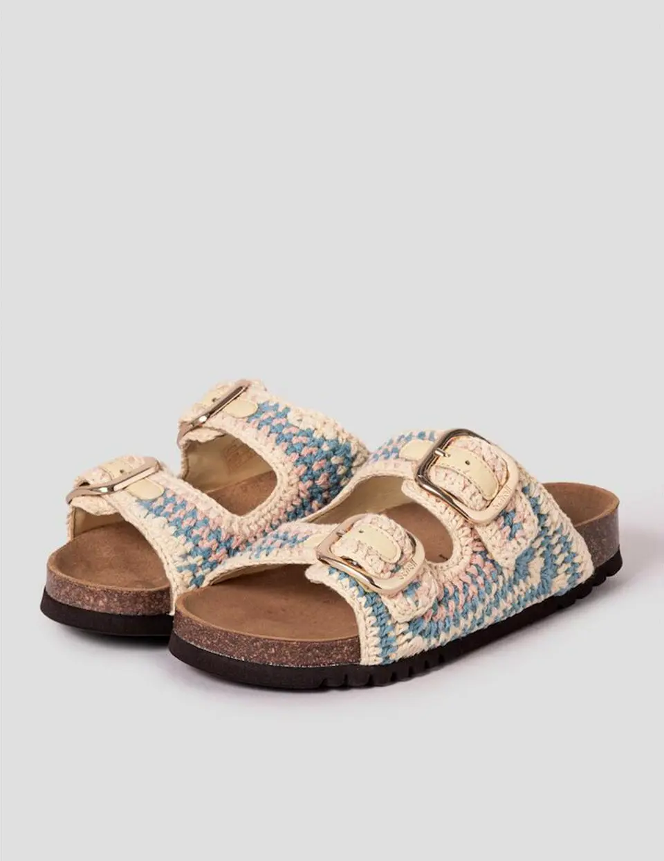 SCHOLL Cork Two-Strap Crochet Sandals [Pink] (HH54K2C19X)