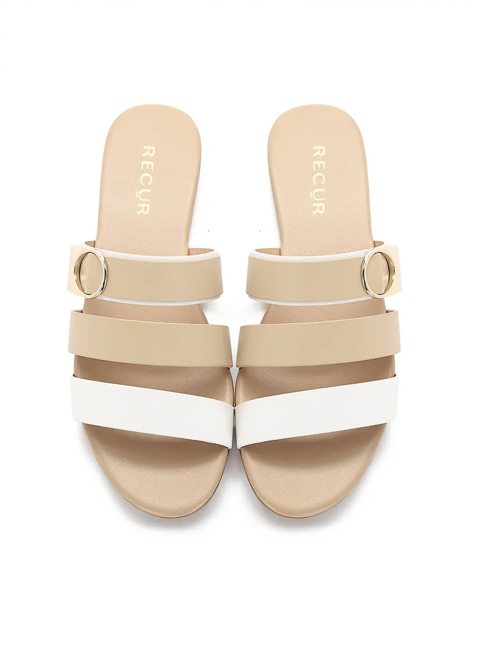 Anello Modern Triple Strap Slides - Nude
