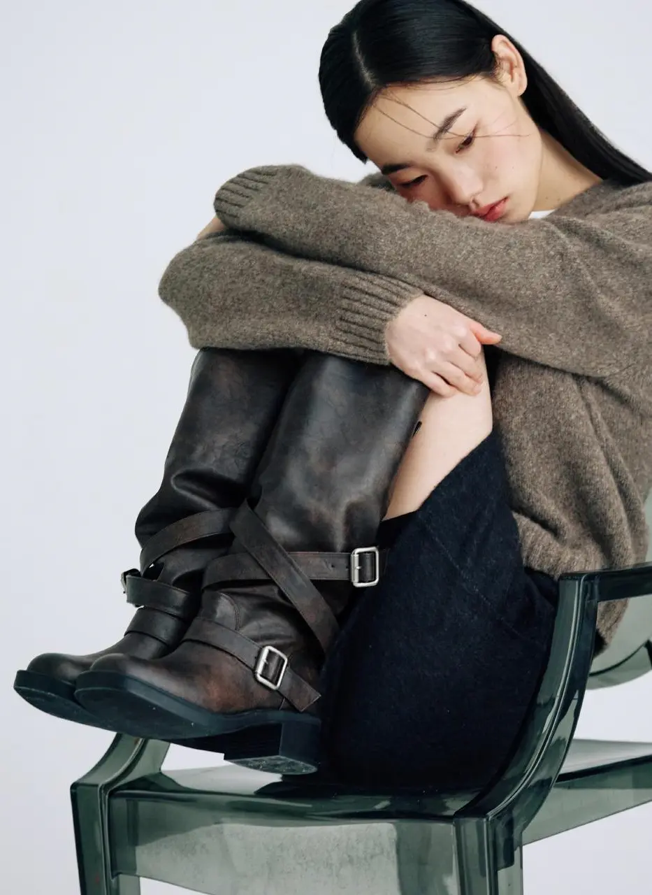 Handmade Two-Way Buckle Biker Long Boots [2Colors] (SM026)