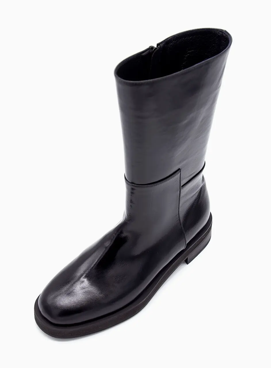 Zip Up Middle Boots_Glossy Black