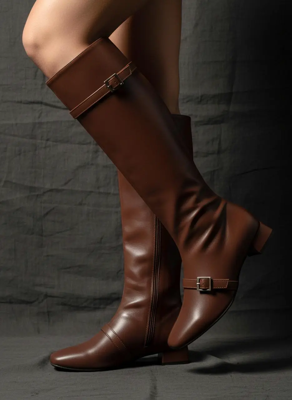 Leather Belted Long Boots [Brown]