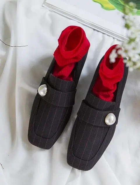 [Exclusive] Square Toe Pearl Loafers 4 Color
