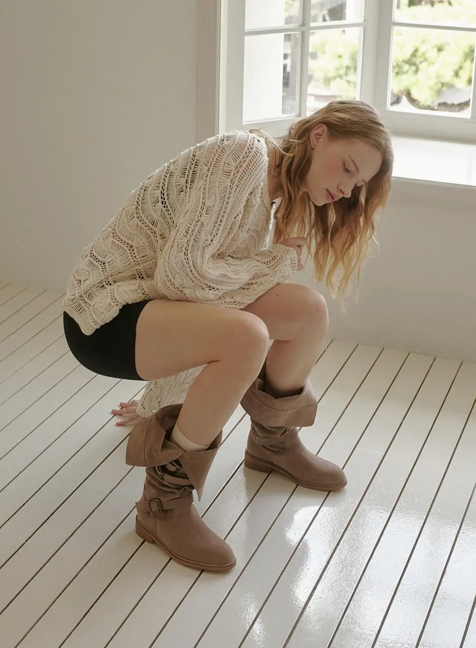 triple-way buckle suede long boots (me1010)