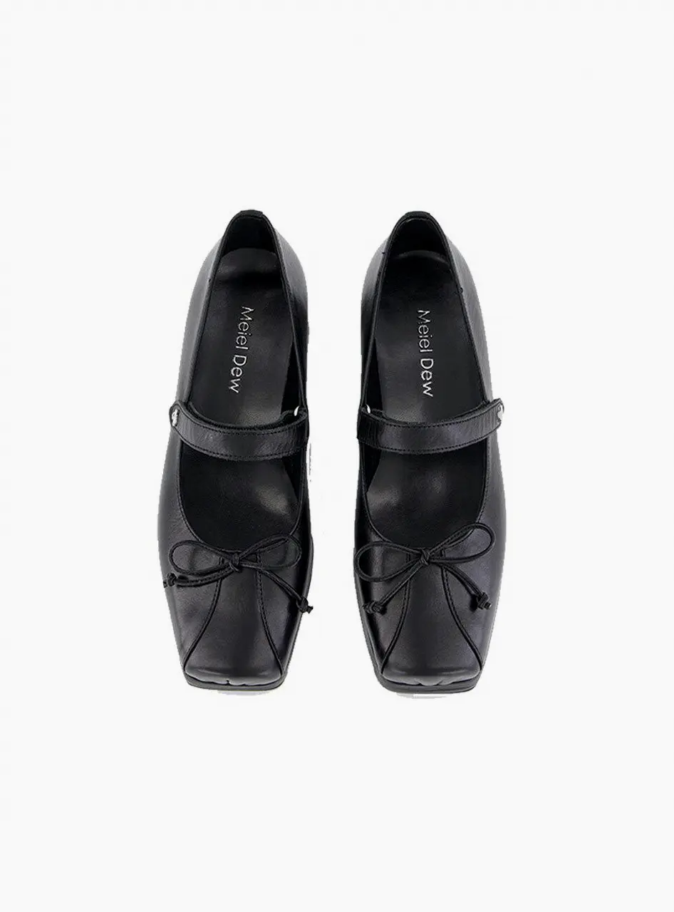 Ribbon Platform Flat Cow Ballet [Black] (MD1038f)