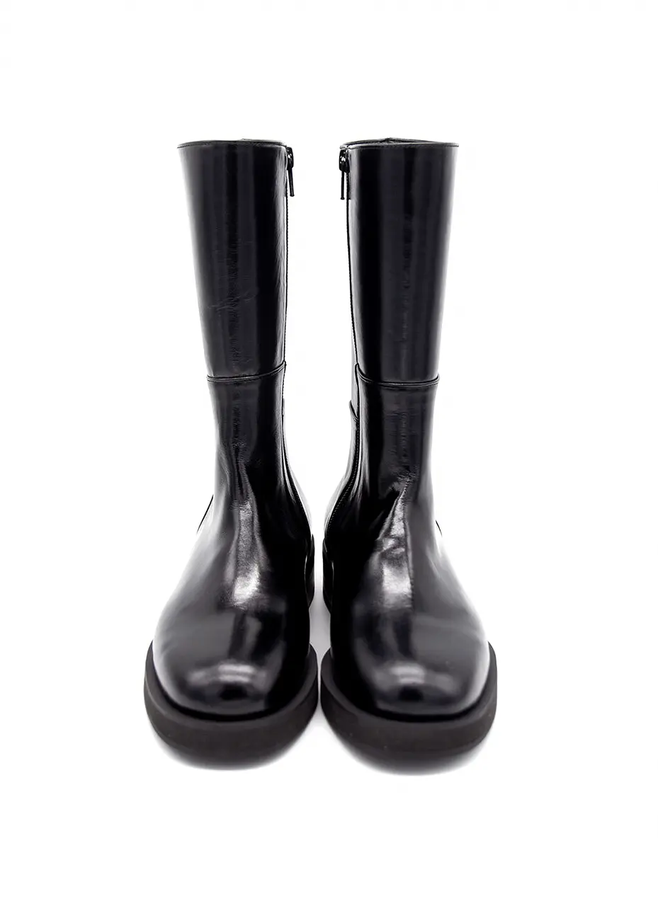 Zip Up Middle Boots_Glossy Black