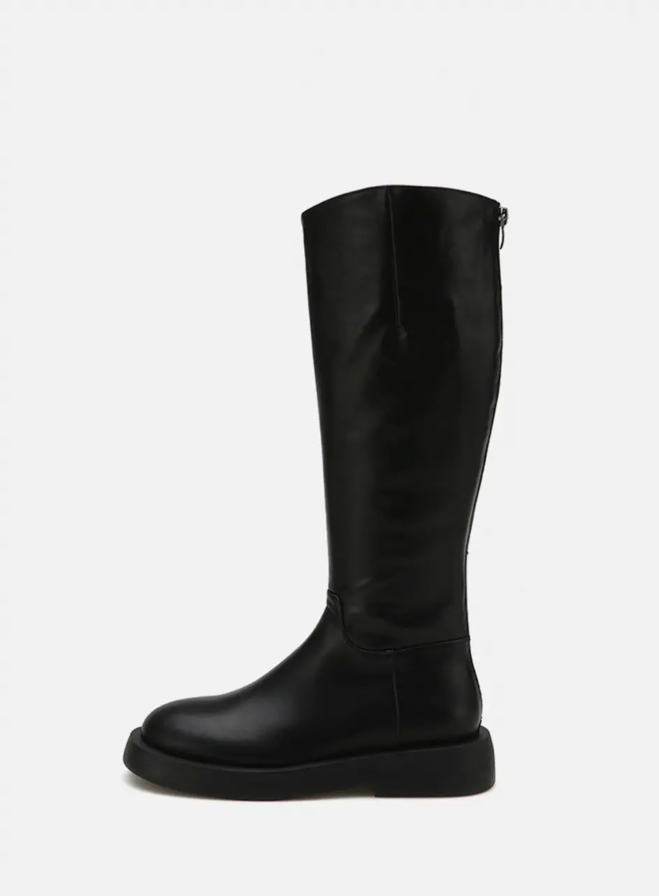 Round To Basic Flat Long Boots (3.5cm/3color)