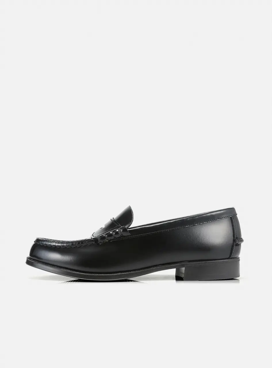 Cowhide Leather Classic EE Width Penny Loafer [BLACK] (HS-304)
