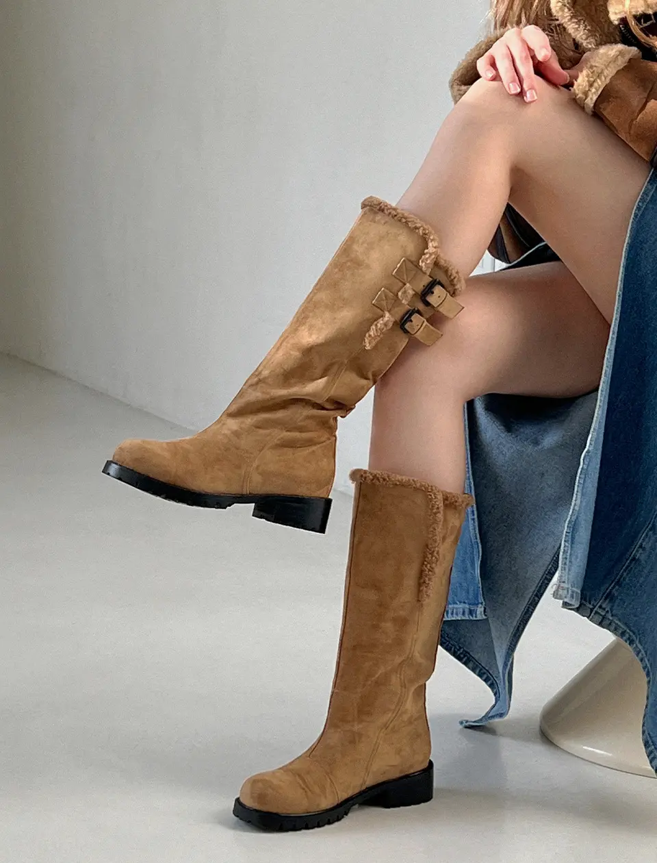 Verdi Fur Trimming Folding Buckle Boots