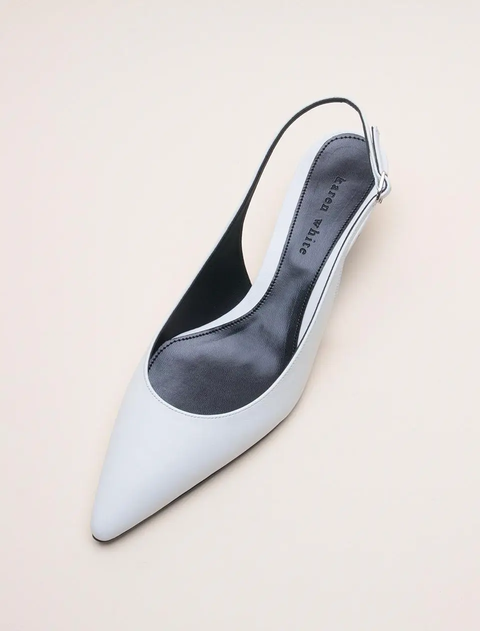 Leather Slingback 4cm Shoes [Beige] (kw2813)