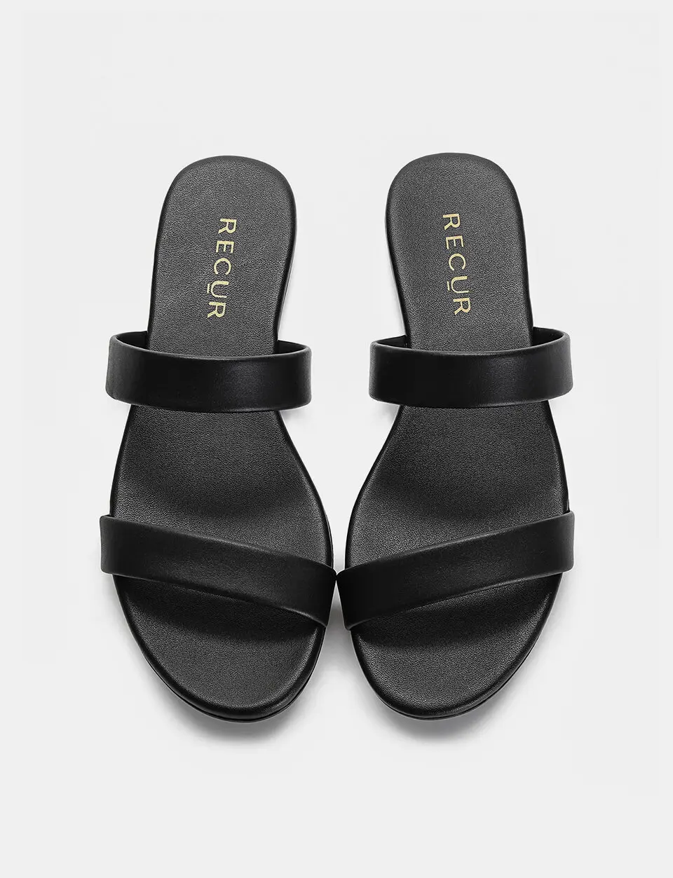 Anello Modern Padded Double Strap Slides - Black