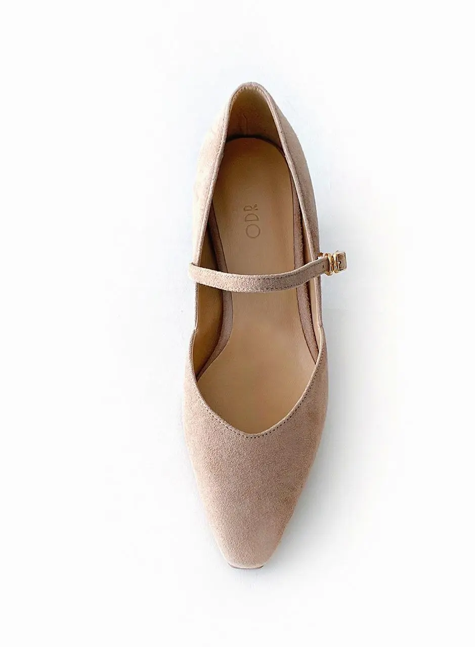 Strap Suede Square Heel Pumps [Beige] (ODR219191-1)