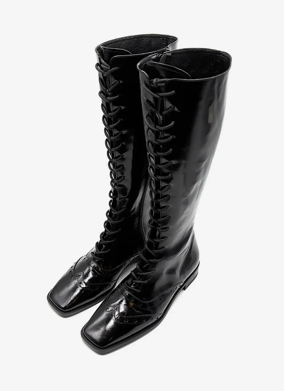 Oxford Lace Boots - Patent Black