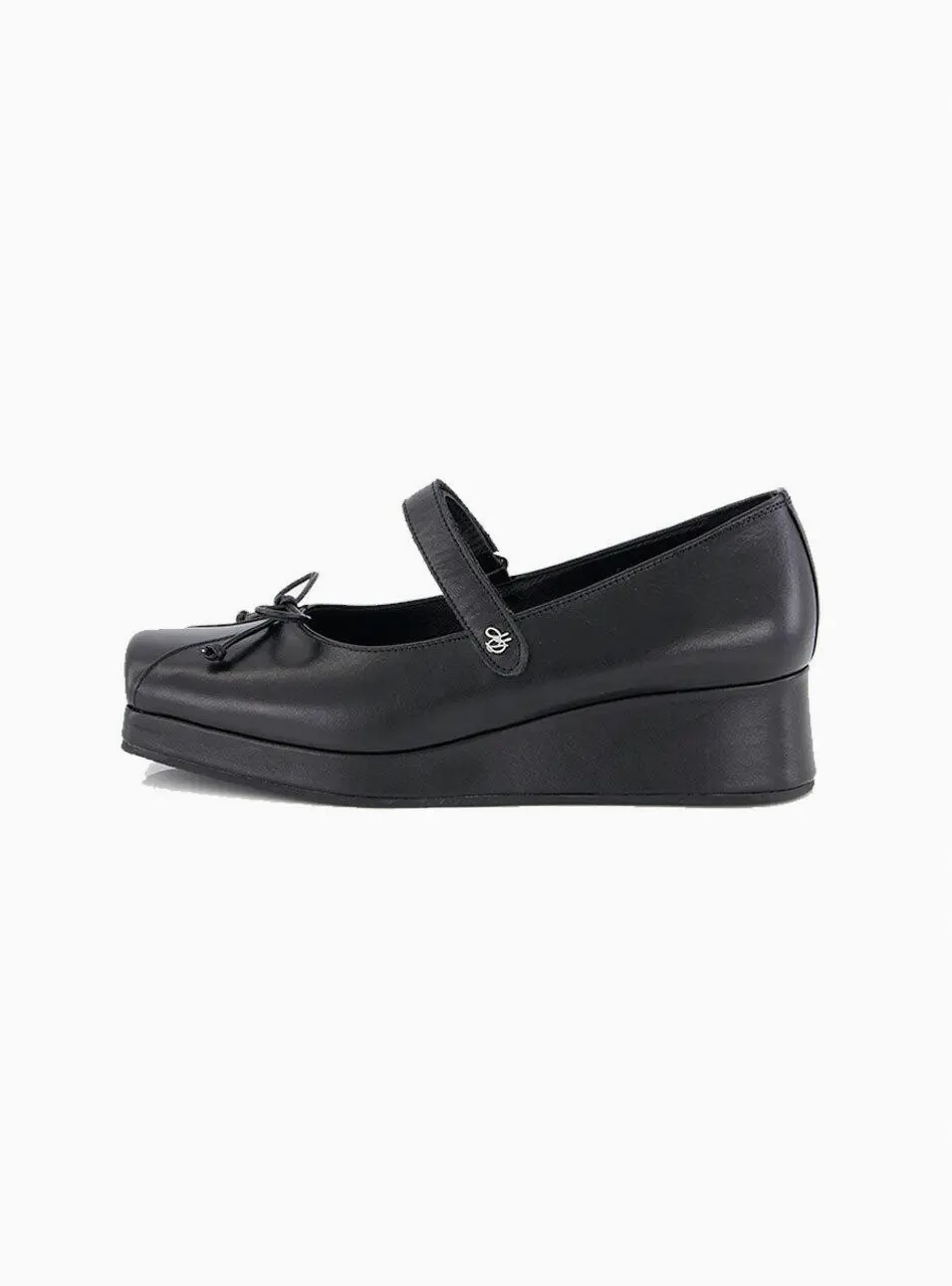 Ribbon Platform Flat Cow Ballet [Black] (MD1038f)
