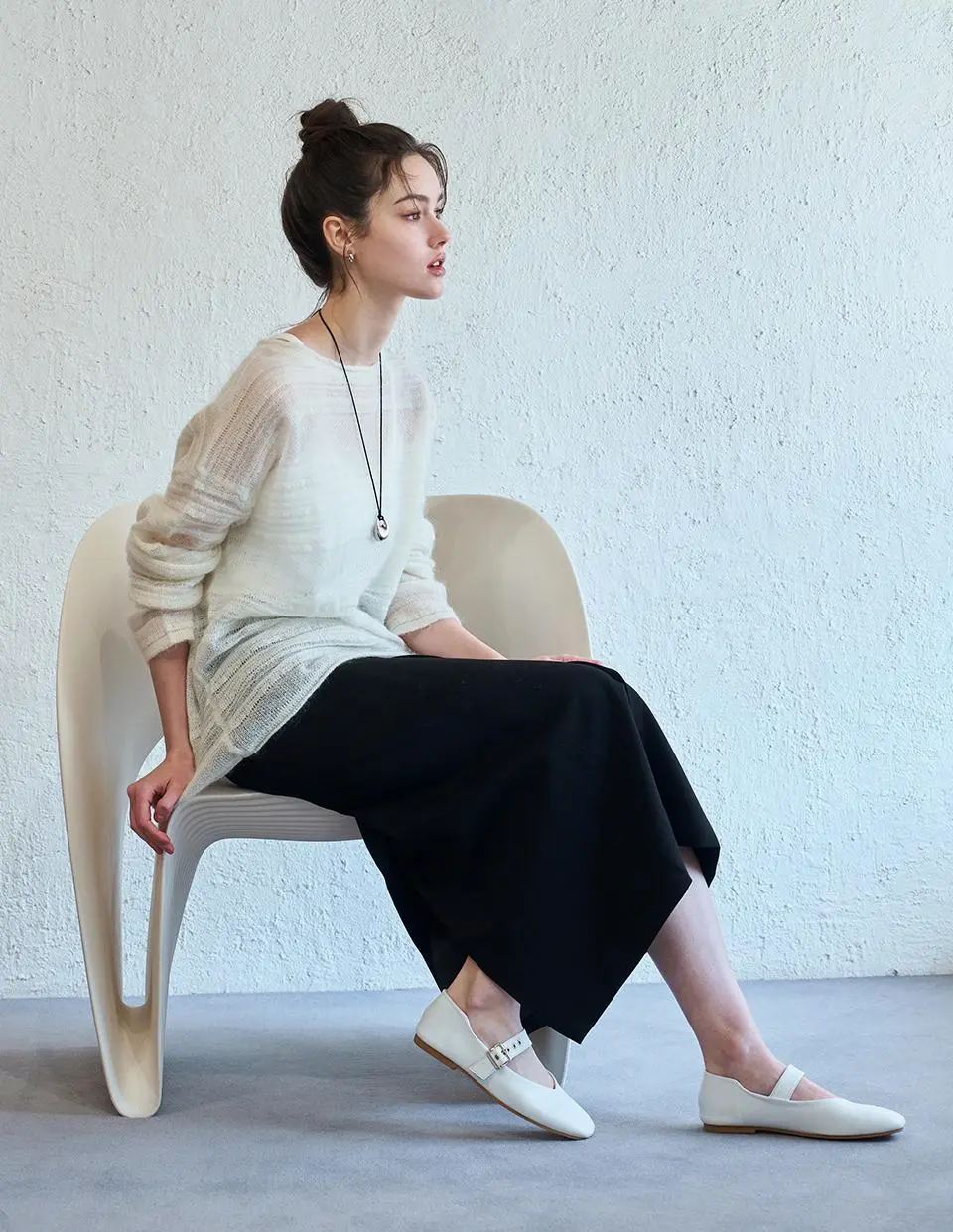 Sage Buckle Mary Jane Flat Shoes 1cm (CW0110WH)