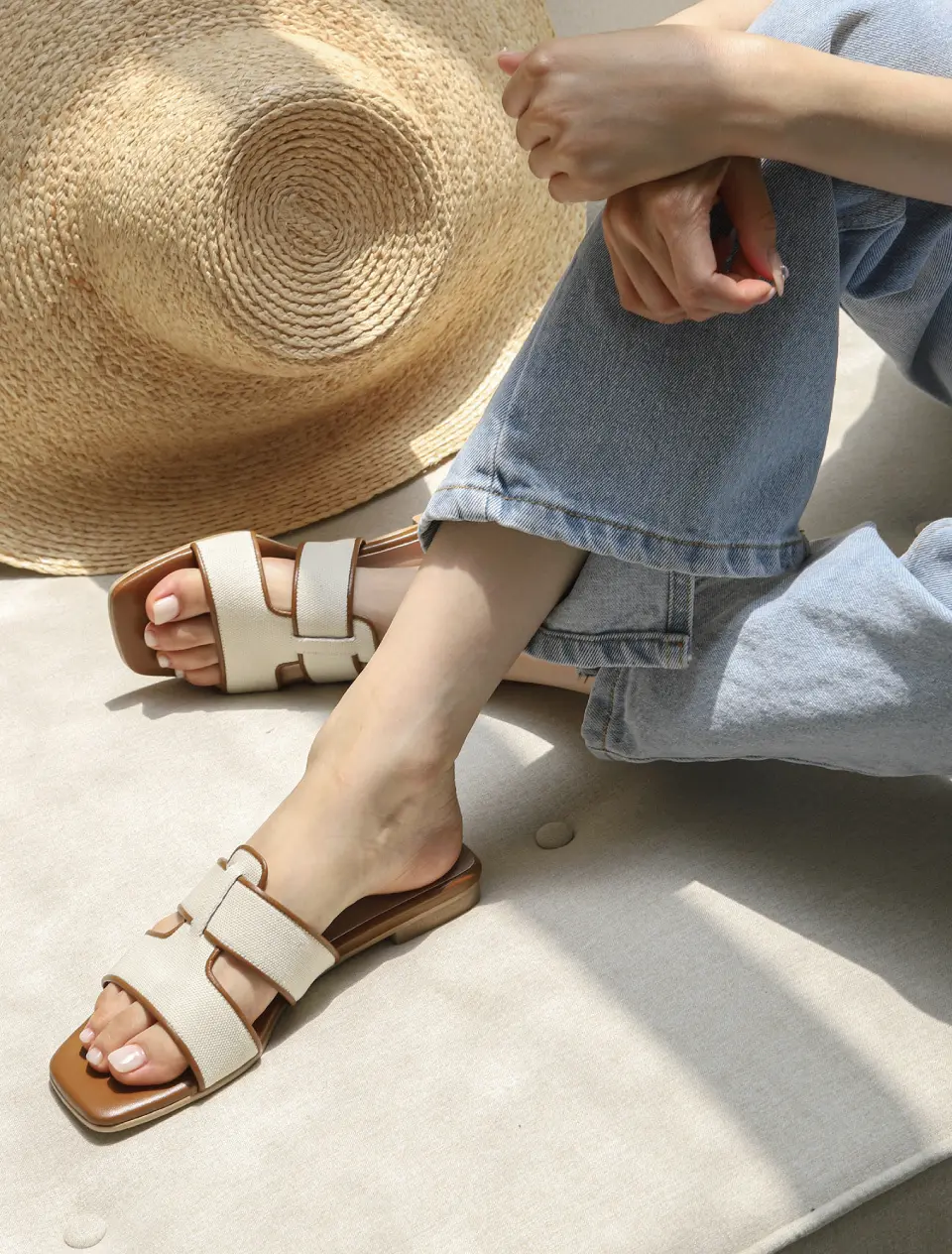 Stitch Slides (Canvas Ver.) (1cm)_Tan Brown
