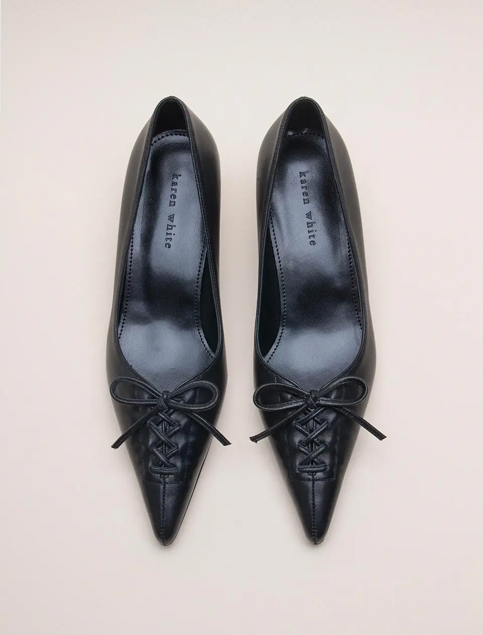 Leather Ribbon Vintage Pumps [Beige] (KW2815)