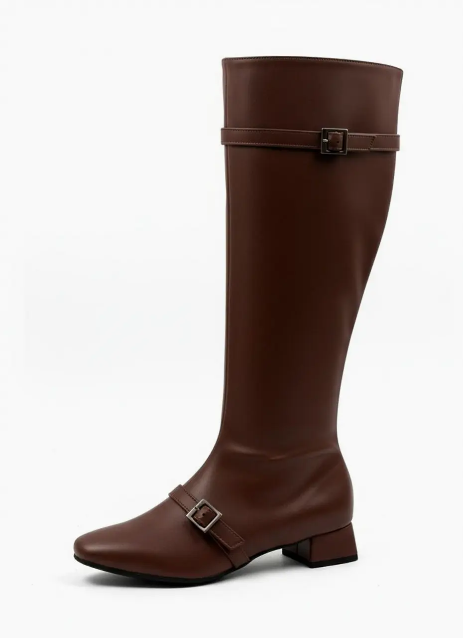 Leather Belted Long Boots [Brown]