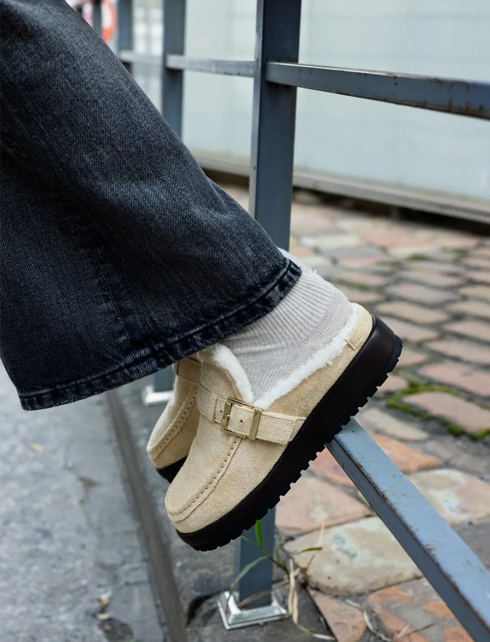 Square Buckle Fur Mules - 3Colors