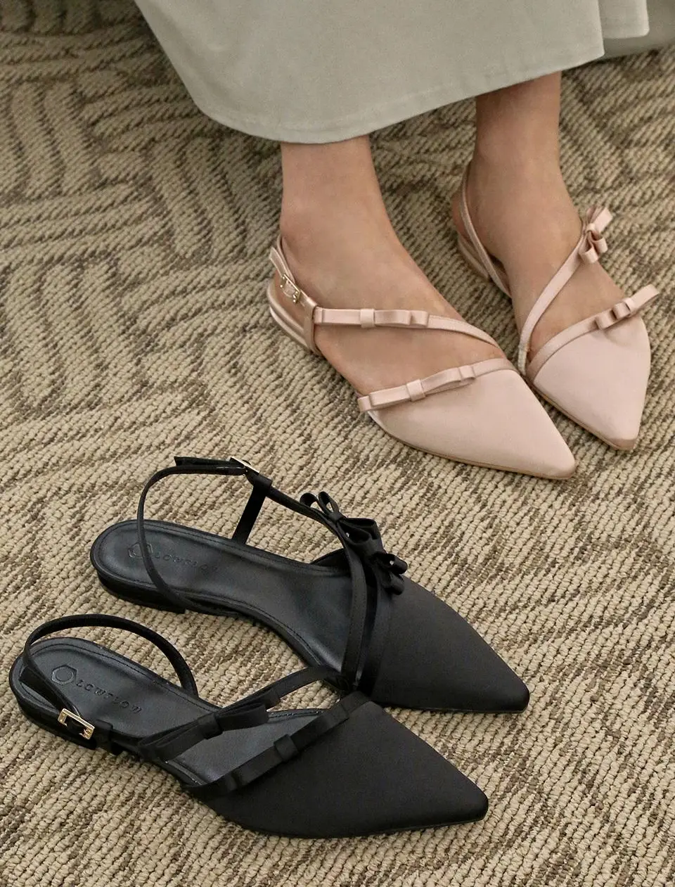 1828 Kien Ribbon Satin Slingback Flat Heel