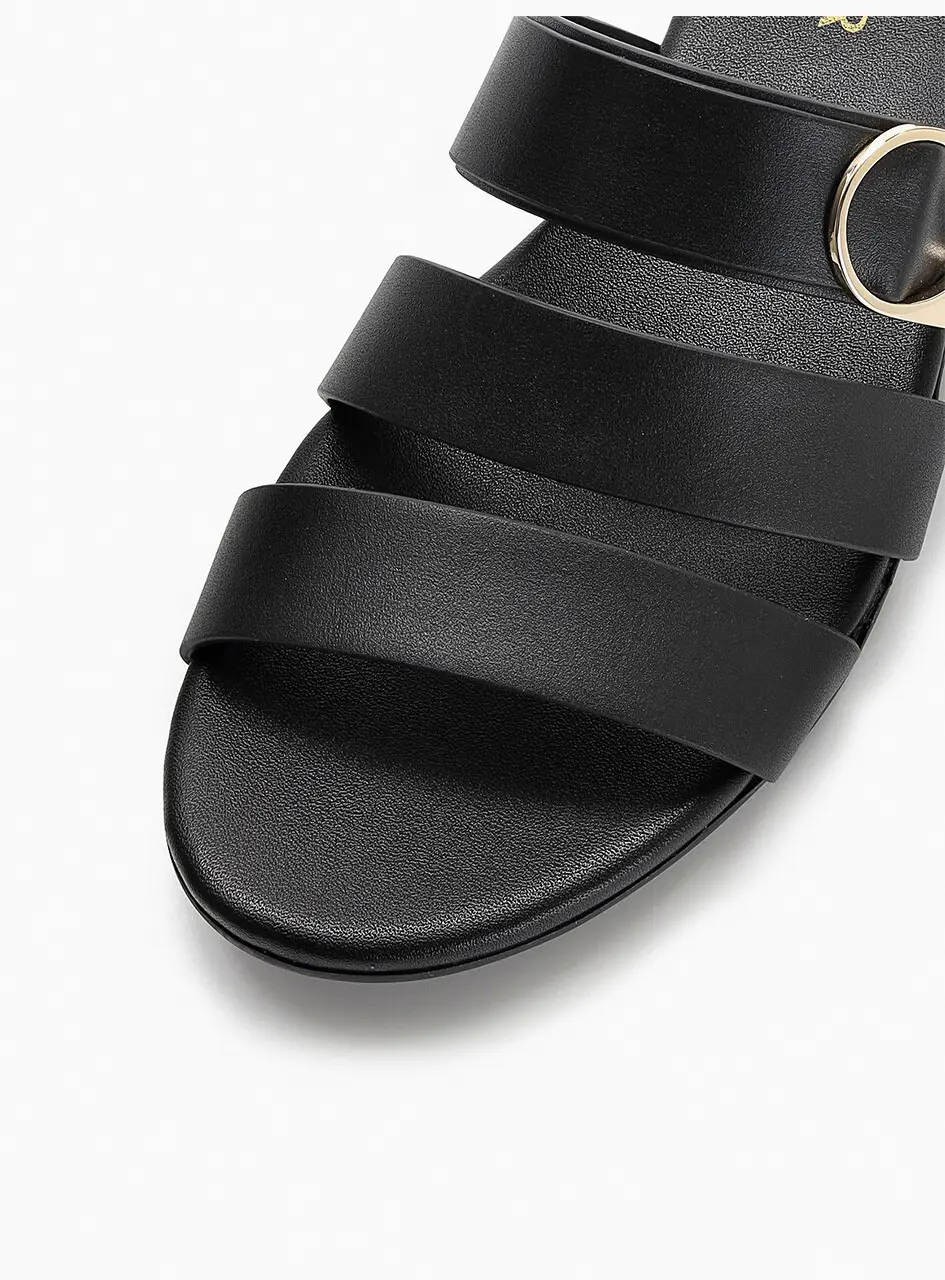 Anello Modern Triple Strap Slides - Black