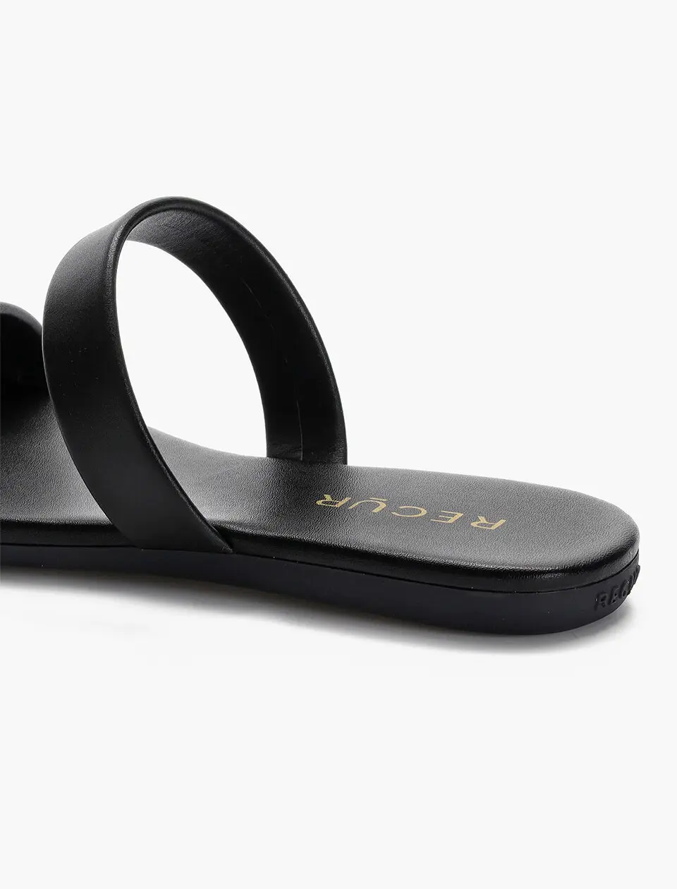 Anello Modern Padded Double Strap Slides - Black