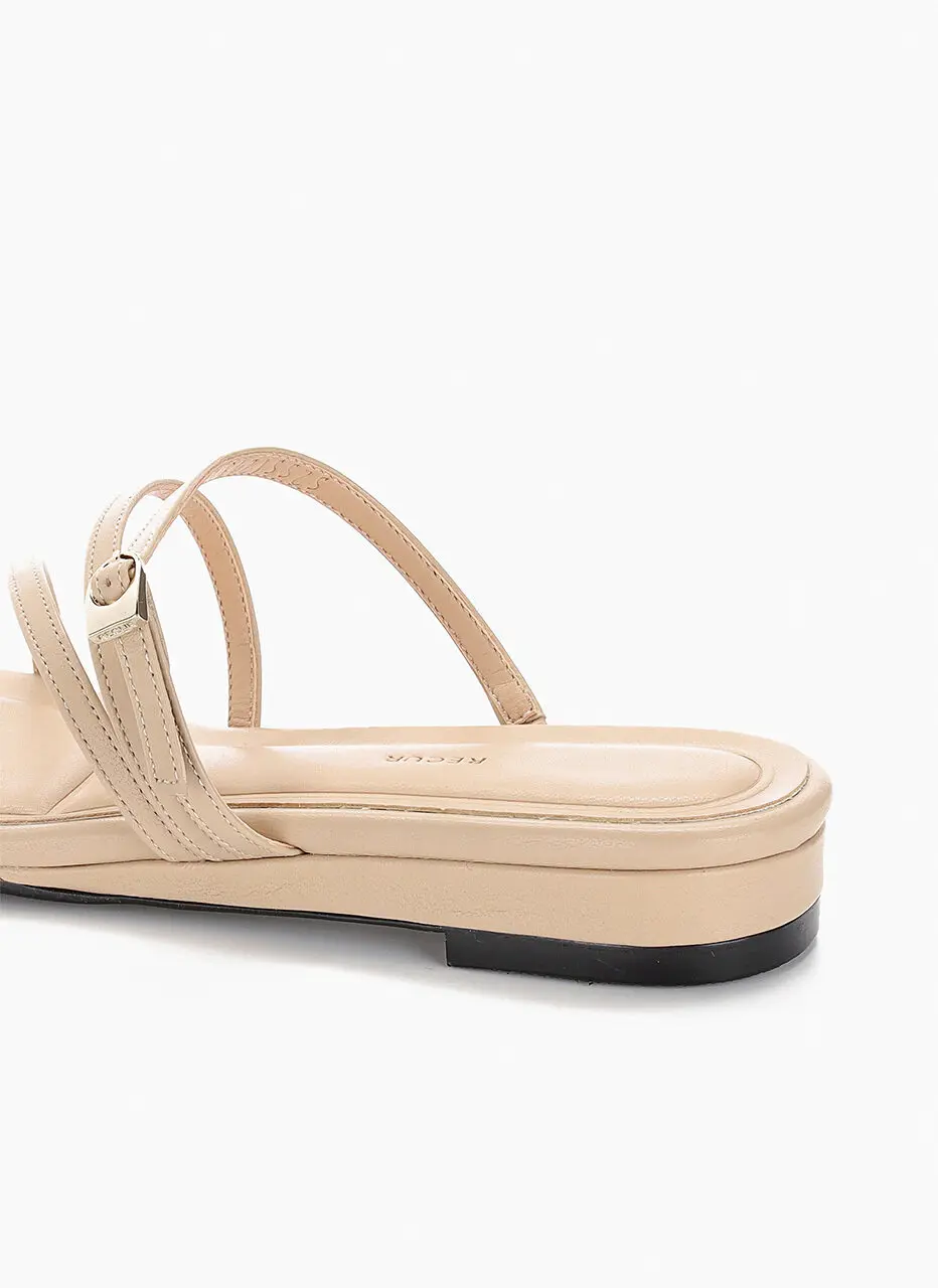 Unbalanced Strap Slippers - Nude