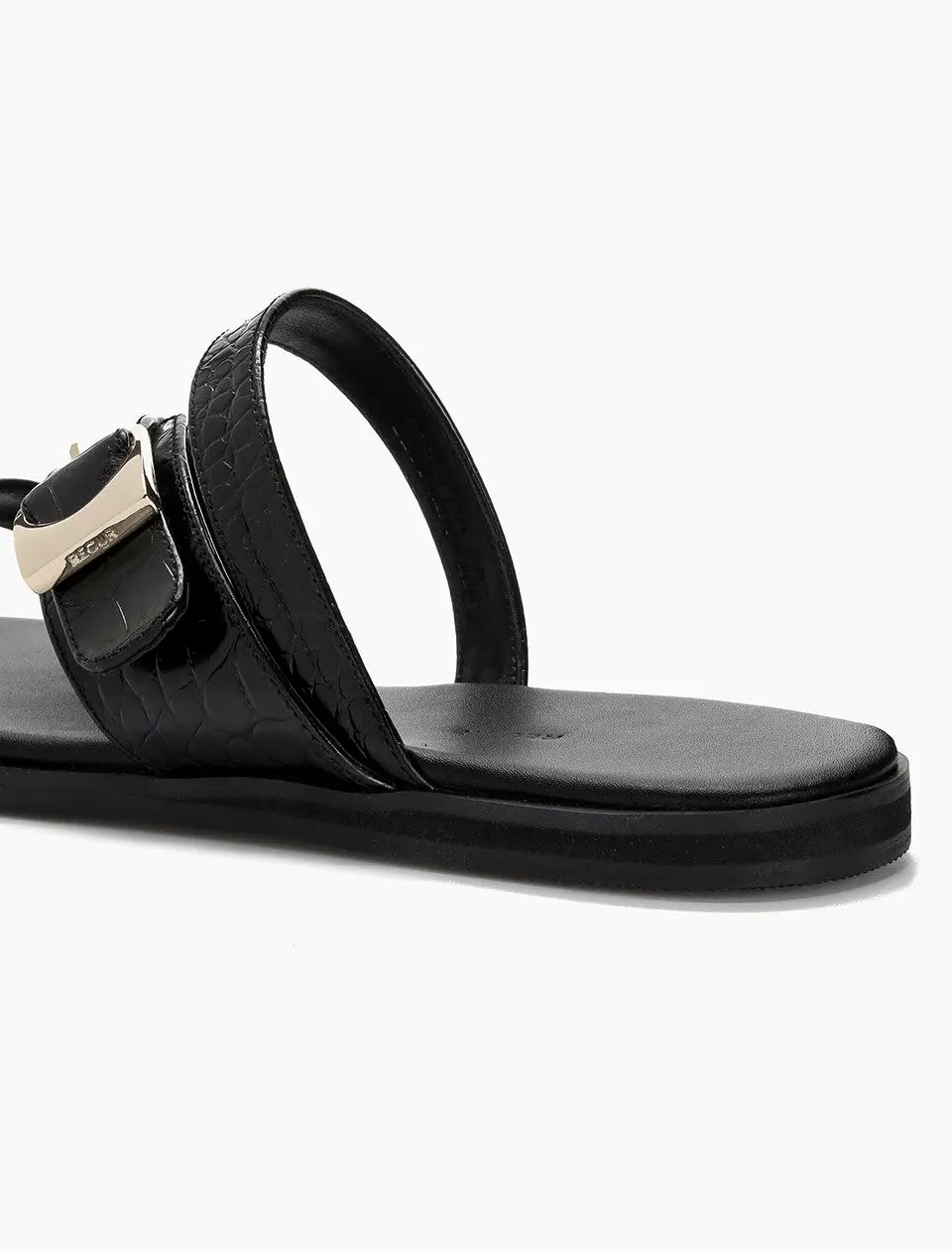 Anello Croc Embossed Crossover Strap Slippers - Black