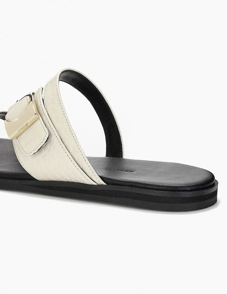 Anello Croc Embossed Crossover Strap Slippers - Ecru