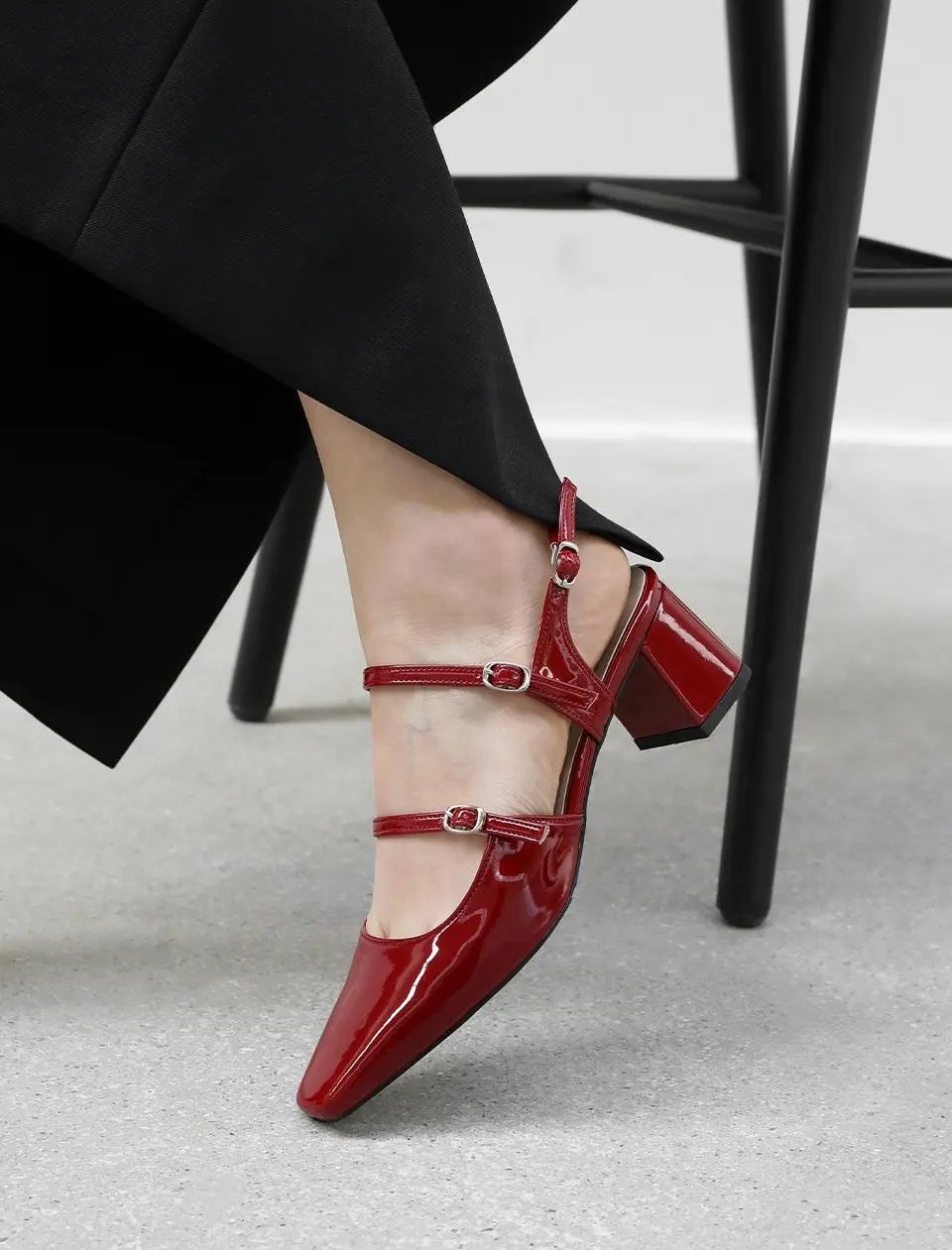 Square Patent Leather Mary Jane Slingback Heels