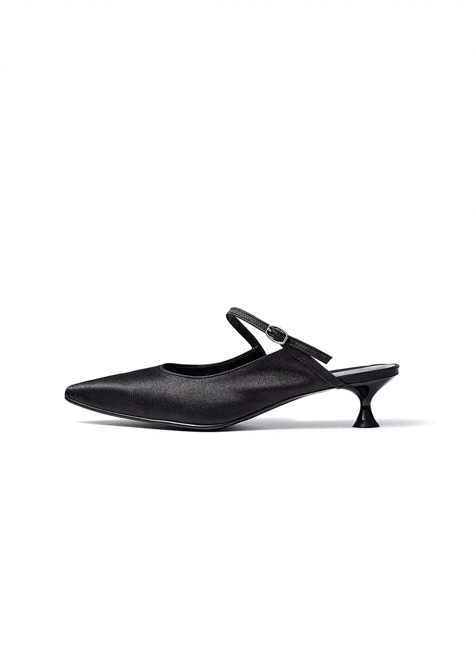 Jane Satin Mule [Black]
