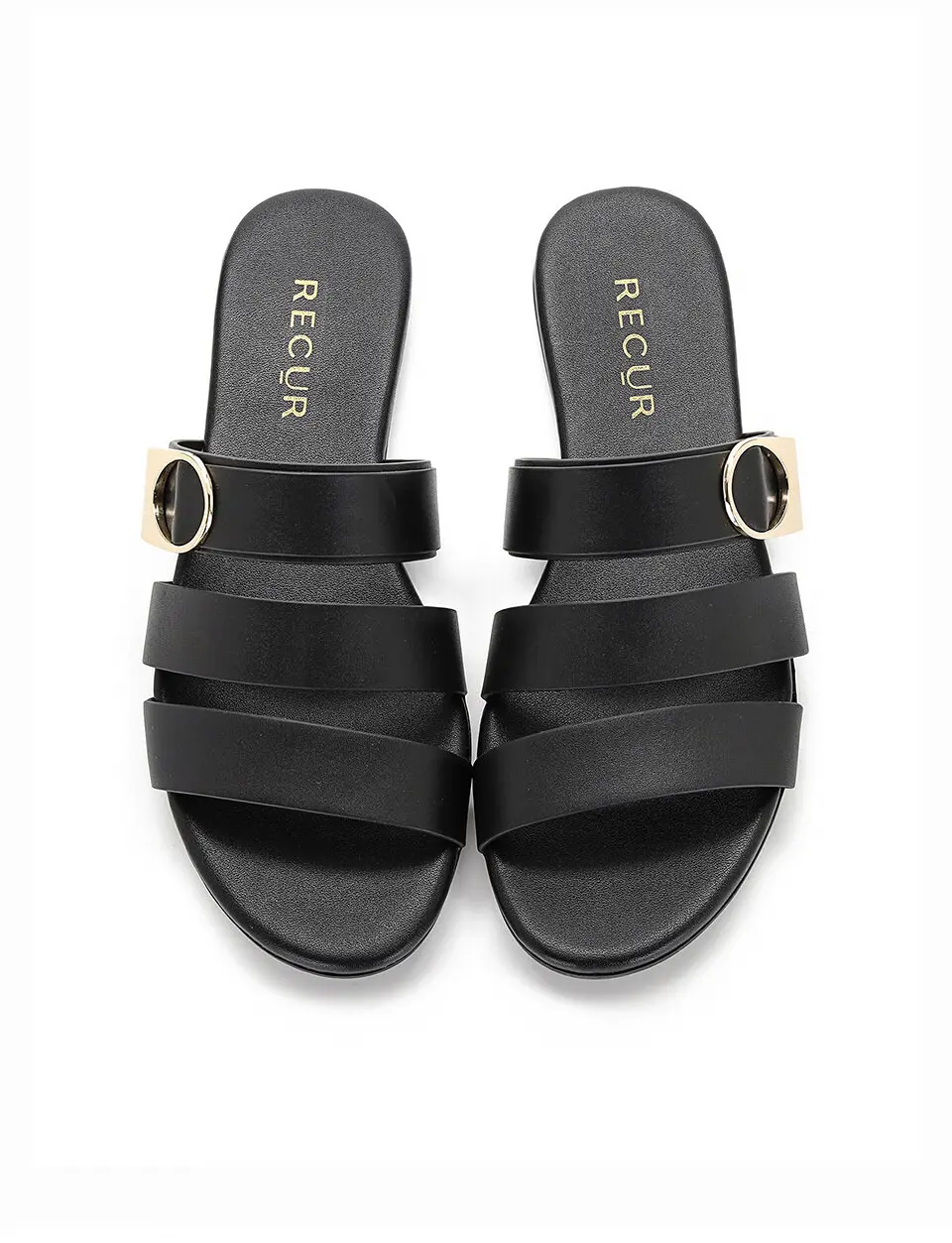 Anello Modern Triple Strap Slides - Black
