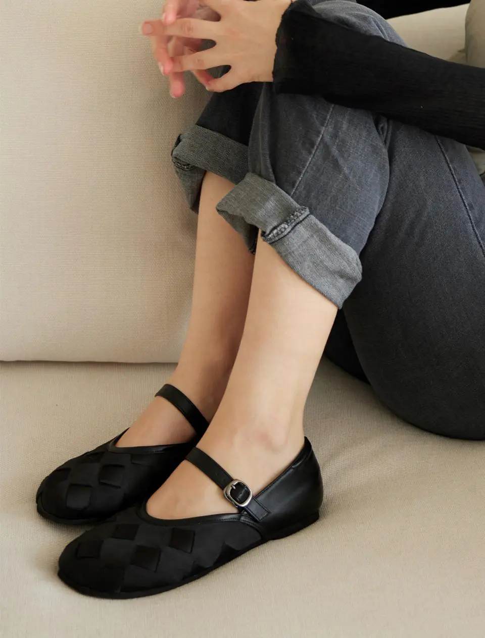 Soft Checker Mary Jane Flat [BLACK]