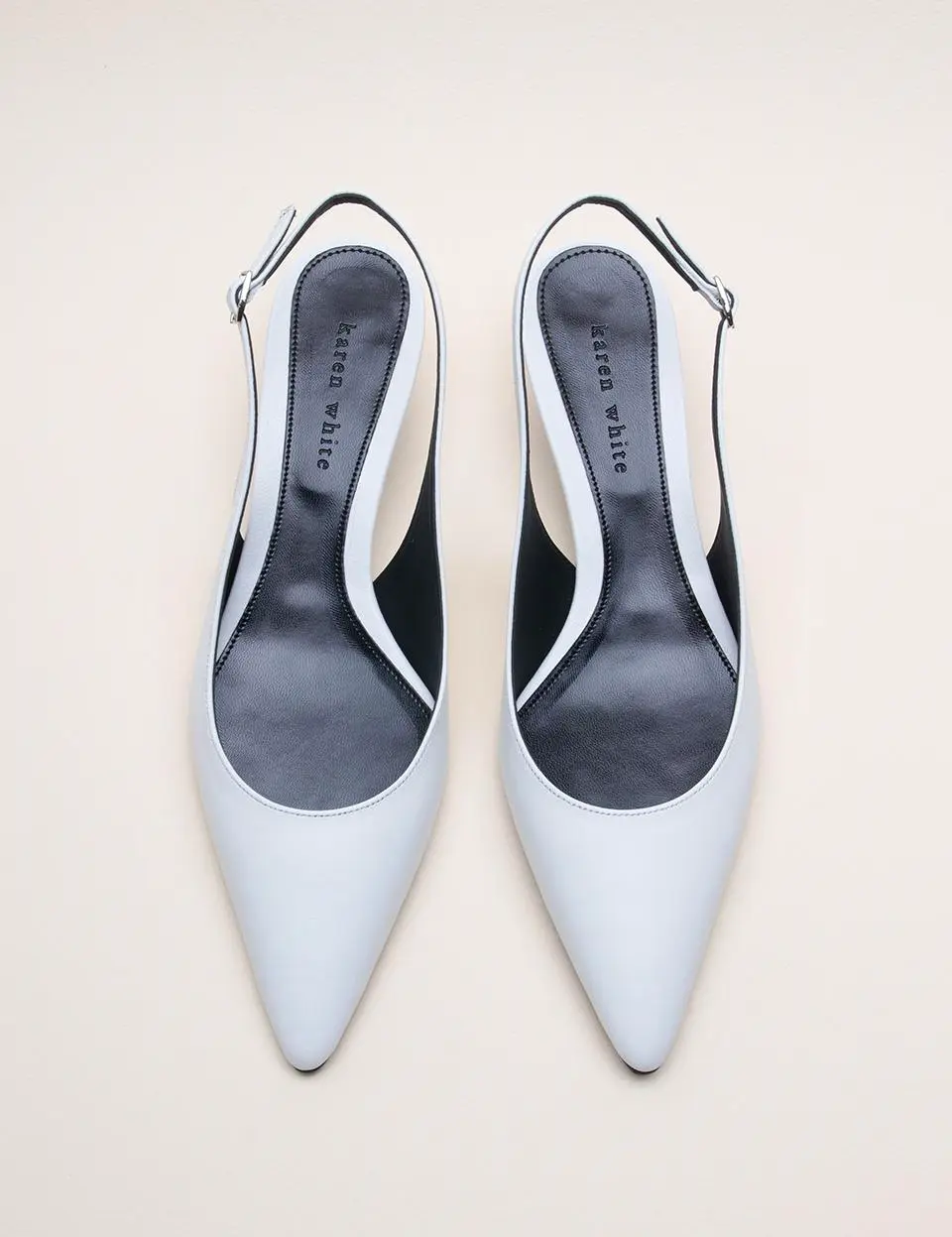 Leather Slingback 4cm Shoes [Beige] (kw2813)