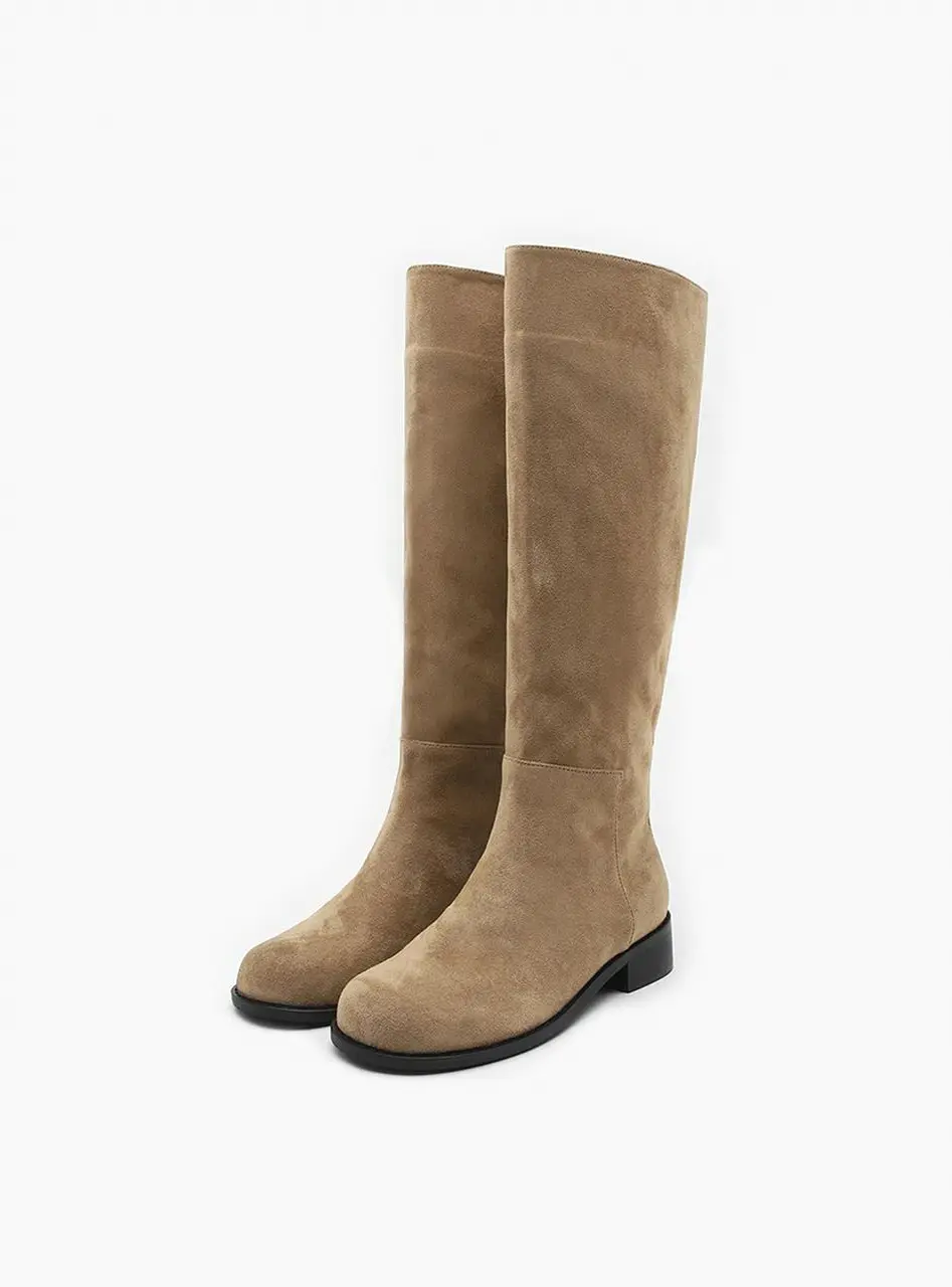 Jade Round Suede Long Boots (3.5cm)