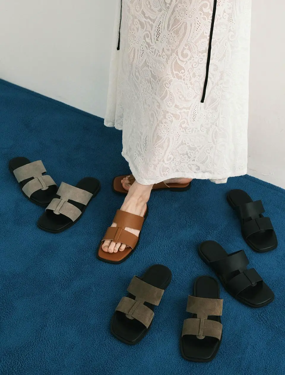 Ruth Ruth Soft Leather Square Slide - 4colors