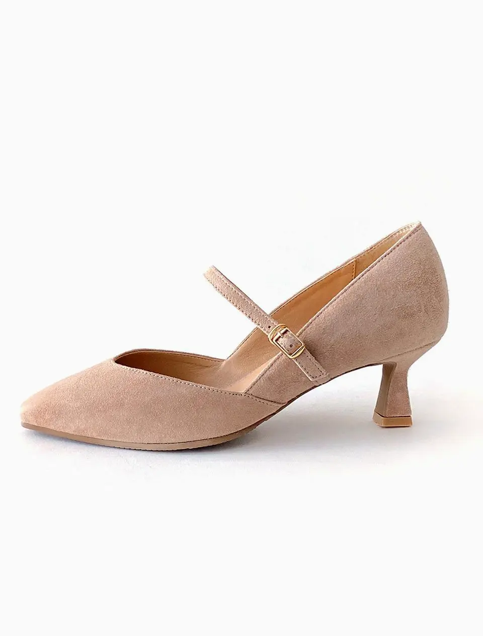 Strap Suede Square Heel Pumps [Beige] (ODR219191-1)