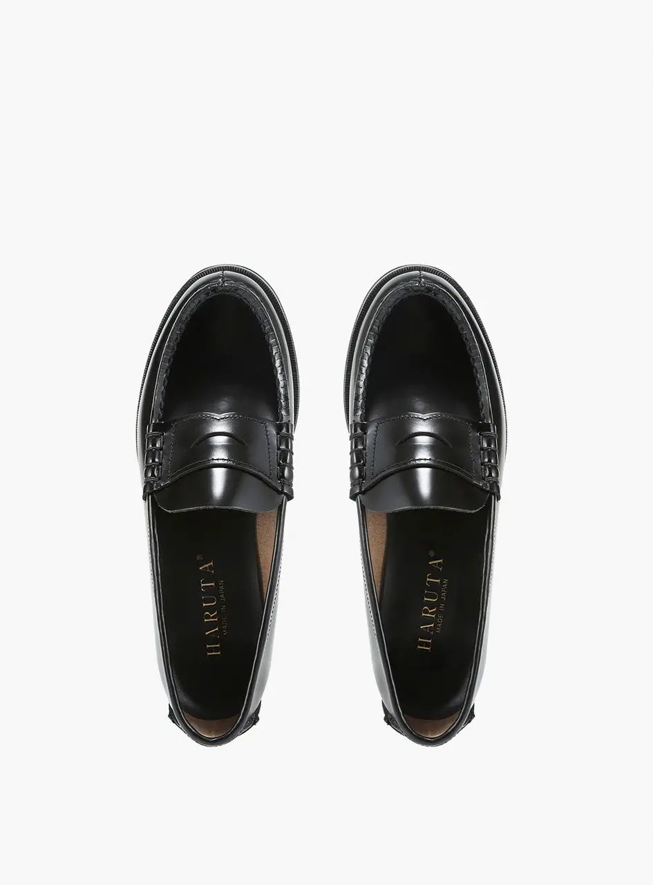 Cowhide Leather Classic EE Width Penny Loafer [BLACK] (HS-304)