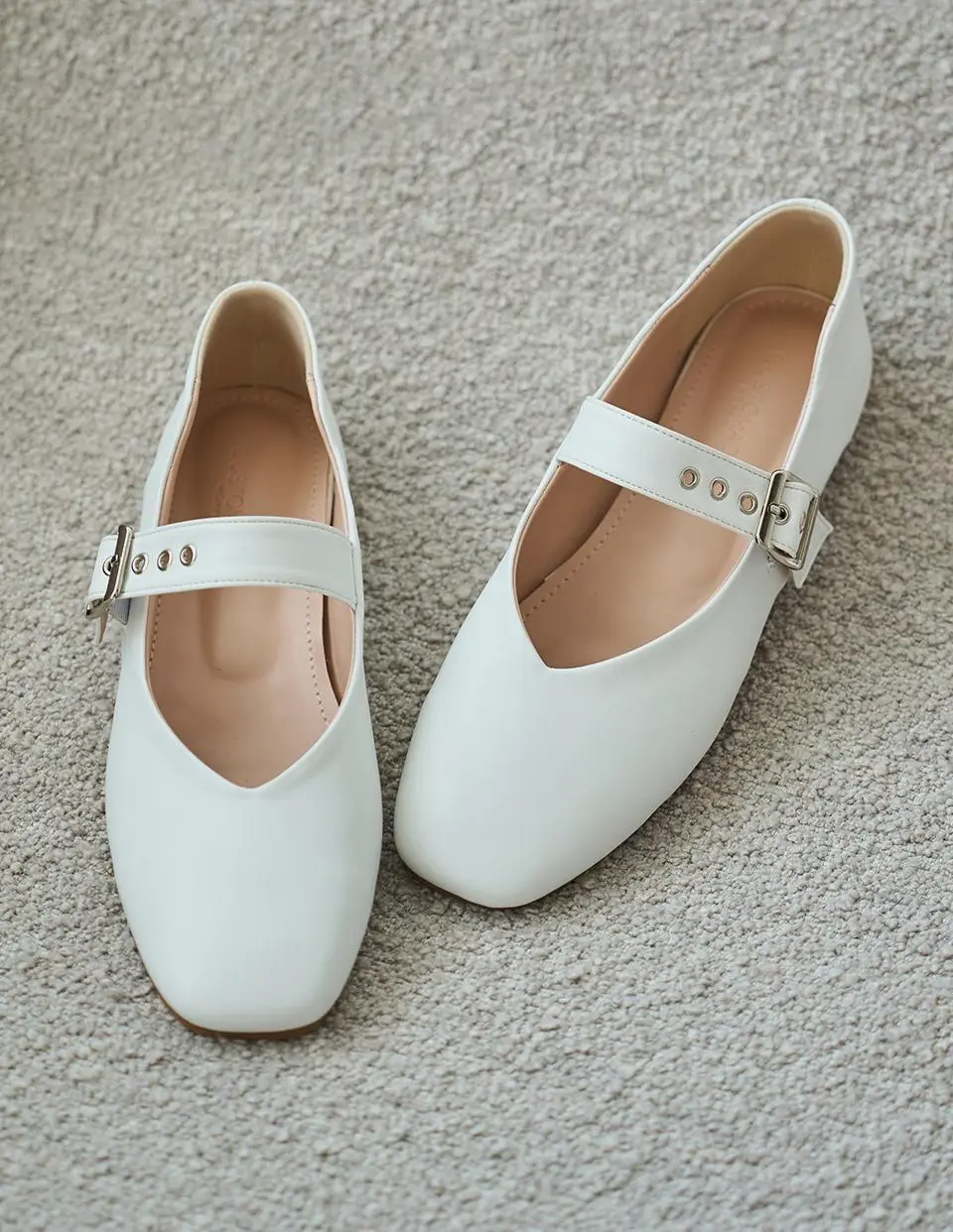 Sage Buckle Mary Jane Flat Shoes 1cm (CW0110WH)