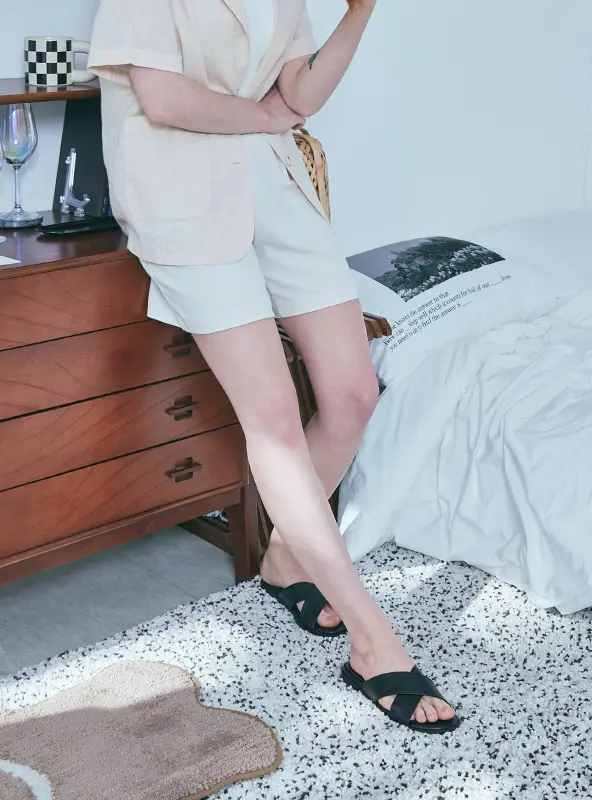 Cross Leather Strap Slipper May