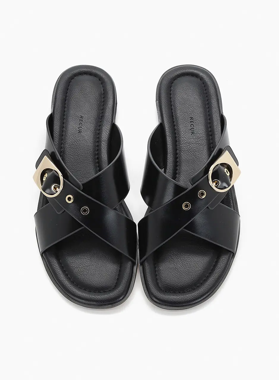 Anello Crossover Strap Slippers - Black