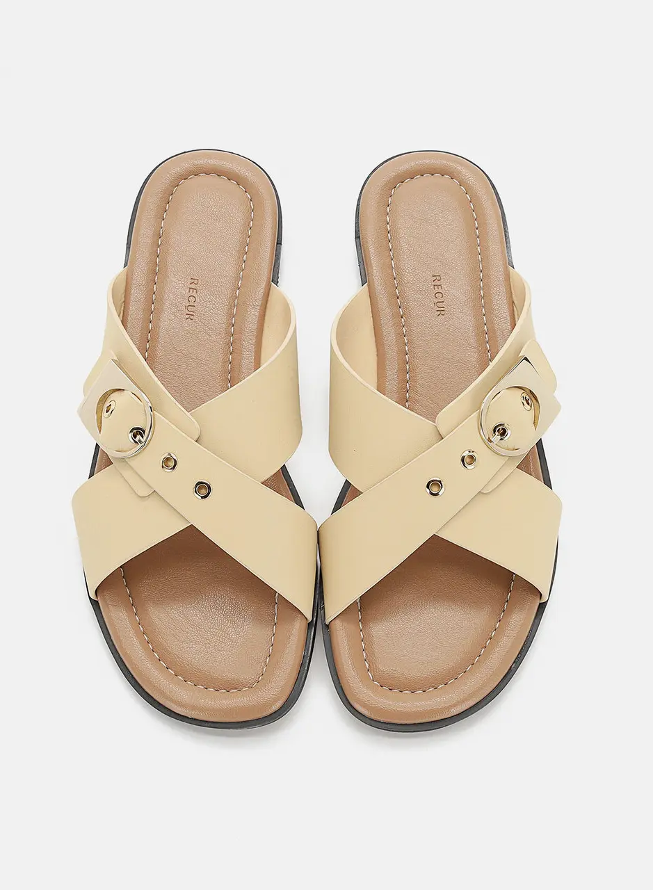 Anello Crossover Strap Slippers - Butter
