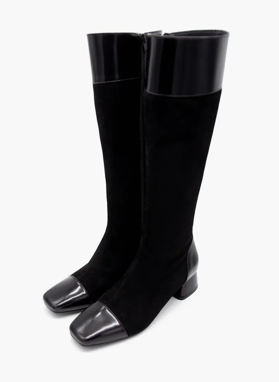 Toe Cap Knee High Boots_Black