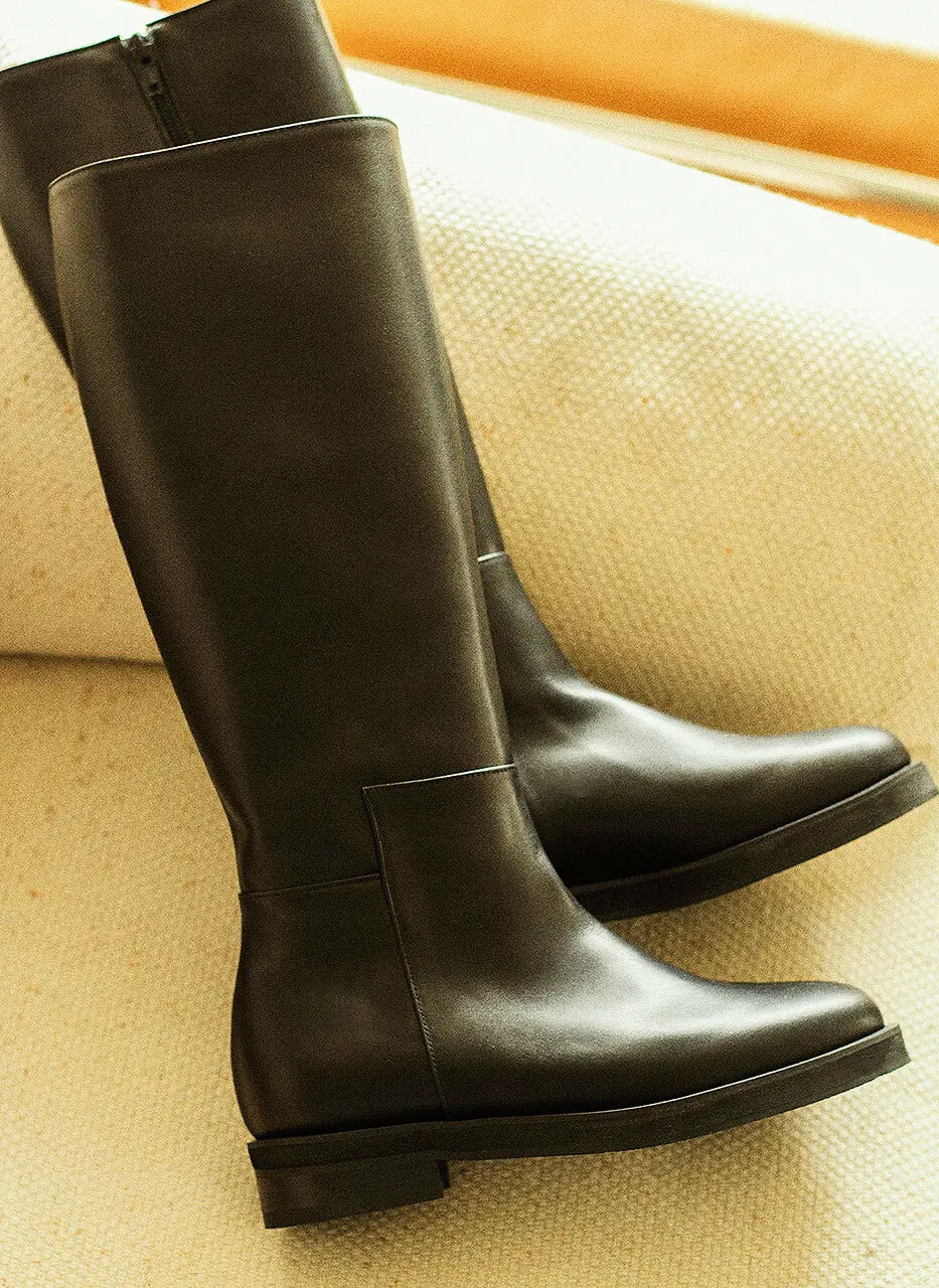 Zip Up Knee High Boots_Black